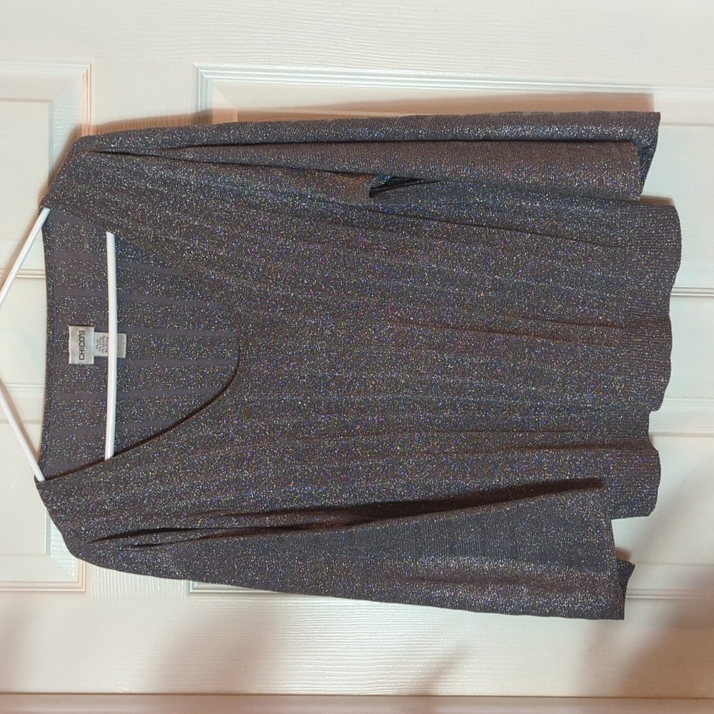 Chico's Women's Silk Blend 3/4 Sleeve Scoop Neck Knit Top Metallic Size 2 (M)